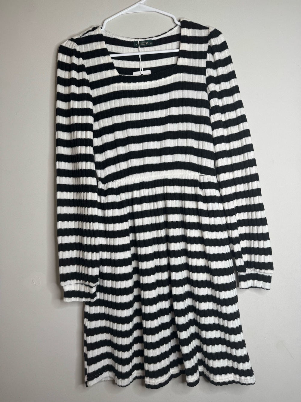 Black & White Striped Long Sleeve Knit Dress